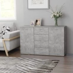 YOUTHUP Buffet Gris Béton 120x35,5x75 Cm Aggloméré - Gris