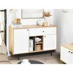 BELIANI Commode Effet Bois Clair / Blanc 1 Tiroir - Bois Clair -Buffet et enfilade Soldes 28700276 2