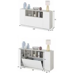 CAESAROO Buffet Salon 150x41 Cm Blanc Mat Et Chêne Avec 3 Portes | Chêne Clair/blanc -Buffet et enfilade Soldes 28725150 5