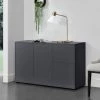 Commode Stylée Meuble De Rangement Pratique Avec 2 Tiroirs 3 Portes Panneau De Particules 74 X 117 X 36 Cm Gris Foncé Mat [en.casa]