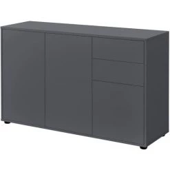 Commode Stylée Meuble De Rangement Pratique Avec 2 Tiroirs 3 Portes Panneau De Particules 74 X 117 X 36 Cm Gris Foncé Mat [en.casa] -Buffet et enfilade Soldes 28855028 2