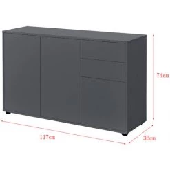 Commode Stylée Meuble De Rangement Pratique Avec 2 Tiroirs 3 Portes Panneau De Particules 74 X 117 X 36 Cm Gris Foncé Mat [en.casa] -Buffet et enfilade Soldes 28855028 3