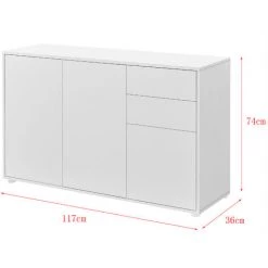 Commode Stylée Meuble De Rangement Pratique Avec 2 Tiroirs 3 Portes Panneau De Particules 74 X 117 X 36 Cm Blanc Mat [en.casa] -Buffet et enfilade Soldes 28855030 3