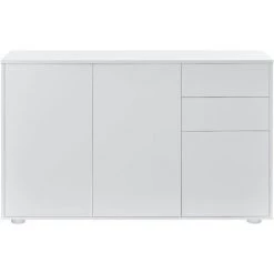 Commode Stylée Meuble De Rangement Pratique Avec 2 Tiroirs 3 Portes Panneau De Particules 74 X 117 X 36 Cm Blanc Mat [en.casa] -Buffet et enfilade Soldes 28855030 5