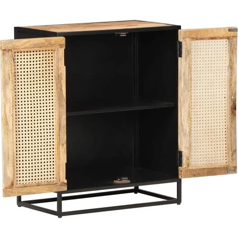 VidaXL Buffet 60x35x75 Cm Bois De Manguier Brut Et Canne Naturelle - Brun 2 VidaXL Buffet 60x35x75 Cm Bois De Manguier Brut Et Canne Naturelle - Brun – Image 2