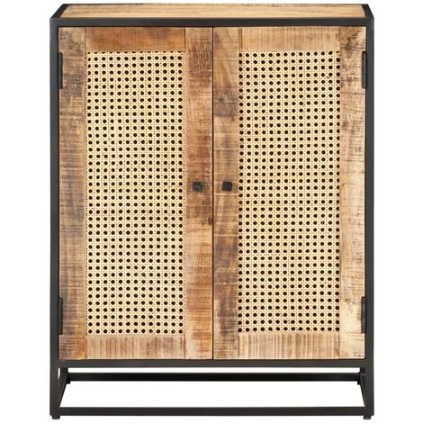 VidaXL Buffet 60x35x75 Cm Bois De Manguier Brut Et Canne Naturelle - Brun 3 VidaXL Buffet 60x35x75 Cm Bois De Manguier Brut Et Canne Naturelle - Brun – Image 3