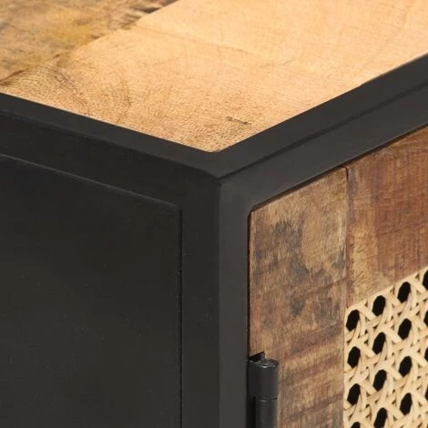 VidaXL Buffet 60x35x75 Cm Bois De Manguier Brut Et Canne Naturelle - Brun 5 VidaXL Buffet 60x35x75 Cm Bois De Manguier Brut Et Canne Naturelle - Brun – Image 5