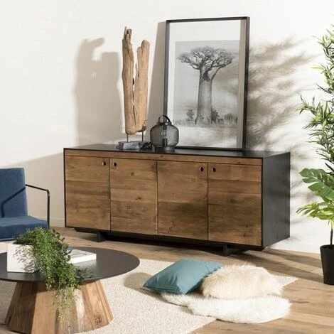 MACABANE ANDREA - Buffet 4 Portes Bois Pin Recyclé Naturel Et Noir - Brun 1 MACABANE ANDREA - Buffet 4 Portes Bois Pin Recyclé Naturel Et Noir - Brun