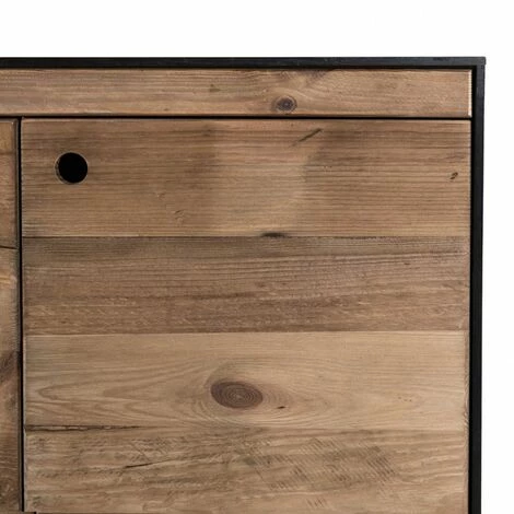MACABANE ANDREA - Buffet 4 Portes Bois Pin Recyclé Naturel Et Noir - Brun 3 MACABANE ANDREA - Buffet 4 Portes Bois Pin Recyclé Naturel Et Noir - Brun – Image 3