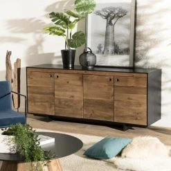 MACABANE ANDREA - Buffet 4 Portes Bois Pin Recyclé Naturel Et Noir - Brun 8 MACABANE ANDREA - Buffet 4 Portes Bois Pin Recyclé Naturel Et Noir - Brun -Buffet et enfilade Soldes 28900538 4