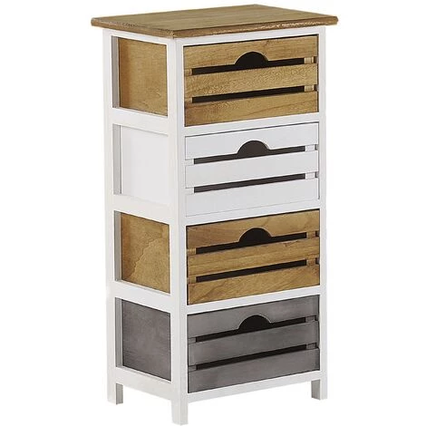 BELIANI Chiffonnier Bois Clair / Blanc 4 Caisses - Blanc 1 BELIANI Chiffonnier Bois Clair / Blanc 4 Caisses - Blanc