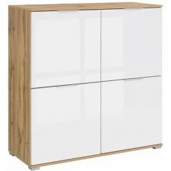 HUCOCO JADEA - Buffet Style Scandinave Salon/salle à Manger - 106x104x41 - 4 Portes+8 Compartiments - Commode - Blanc
