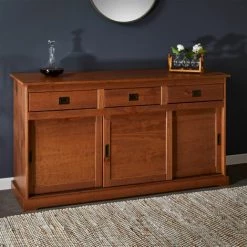 IDIMEX Buffet SAVONA Bahut Vaisselier Commode Avec 3 Tiroirs Et 3 Portes Coulissantes, En Pin Massif Lasuré Brun Foncé - Brun Foncé -Buffet et enfilade Soldes 29167235 2