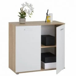 IDIMEX Buffet CHICAGO Commode Meuble De Rangement En Mélaminé, Avec 2 Portes - Chêne Sonoma/Blanc -Buffet et enfilade Soldes 29216013 4
