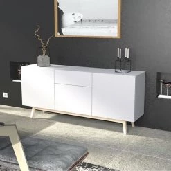 LE QUAI DES AFFAIRES Bahut HOME 3 Portes 1 Tiroir / Blanc/ 180x42x80 Cm