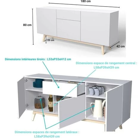 LE QUAI DES AFFAIRES Bahut HOME 3 Portes 1 Tiroir / Blanc/ 180x42x80 Cm 4 LE QUAI DES AFFAIRES Bahut HOME 3 Portes 1 Tiroir / Blanc/ 180x42x80 Cm – Image 4