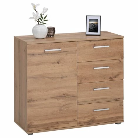 IDIMEX Buffet CHICAGO Commode Meuble De Rangement En Mélaminé Décor Chêne Wotan, Avec 4 Tiroirs Et 1 Porte - Chêne Wotan 1 IDIMEX Buffet CHICAGO Commode Meuble De Rangement En Mélaminé Décor Chêne Wotan, Avec 4 Tiroirs Et 1 Porte - Chêne Wotan