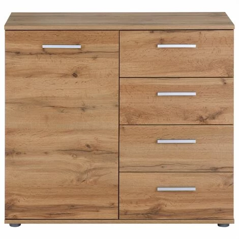 IDIMEX Buffet CHICAGO Commode Meuble De Rangement En Mélaminé Décor Chêne Wotan, Avec 4 Tiroirs Et 1 Porte - Chêne Wotan 3 IDIMEX Buffet CHICAGO Commode Meuble De Rangement En Mélaminé Décor Chêne Wotan, Avec 4 Tiroirs Et 1 Porte - Chêne Wotan – Image 3