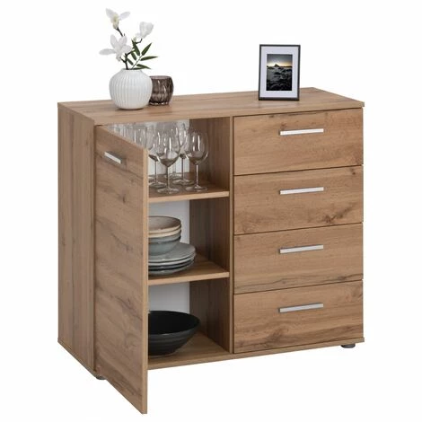 IDIMEX Buffet CHICAGO Commode Meuble De Rangement En Mélaminé Décor Chêne Wotan, Avec 4 Tiroirs Et 1 Porte - Chêne Wotan 4 IDIMEX Buffet CHICAGO Commode Meuble De Rangement En Mélaminé Décor Chêne Wotan, Avec 4 Tiroirs Et 1 Porte - Chêne Wotan – Image 4