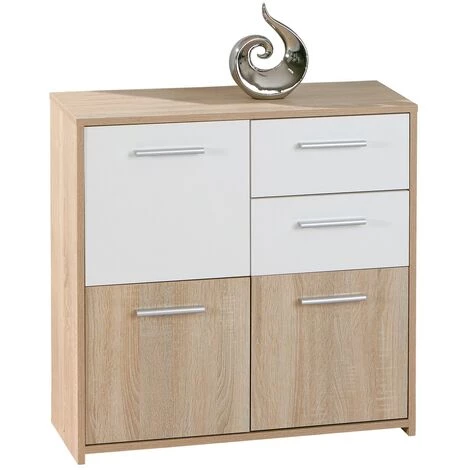 CAESAROO Buffet De Salon 77 Cm Chêne Clair Et Laqué Blanc Avec 3 Portes Et 2 Tiroirs | Chêne Et Blanc 2 CAESAROO Buffet De Salon 77 Cm Chêne Clair Et Laqué Blanc Avec 3 Portes Et 2 Tiroirs | Chêne Et Blanc – Image 2