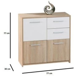 CAESAROO Buffet De Salon 77 Cm Chêne Clair Et Laqué Blanc Avec 3 Portes Et 2 Tiroirs | Chêne Et Blanc 7 CAESAROO Buffet De Salon 77 Cm Chêne Clair Et Laqué Blanc Avec 3 Portes Et 2 Tiroirs | Chêne Et Blanc -Buffet et enfilade Soldes 29448798 3
