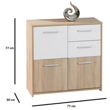 CAESAROO Buffet De Salon 77 Cm Chêne Clair Et Laqué Blanc Avec 3 Portes Et 2 Tiroirs | Chêne Et Blanc 3 CAESAROO Buffet De Salon 77 Cm Chêne Clair Et Laqué Blanc Avec 3 Portes Et 2 Tiroirs | Chêne Et Blanc – Image 3