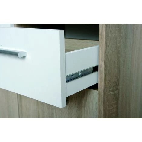 CAESAROO Buffet De Salon 77 Cm Chêne Clair Et Laqué Blanc Avec 3 Portes Et 2 Tiroirs | Chêne Et Blanc 5 CAESAROO Buffet De Salon 77 Cm Chêne Clair Et Laqué Blanc Avec 3 Portes Et 2 Tiroirs | Chêne Et Blanc – Image 5