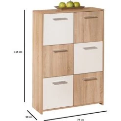 CAESAROO Buffet De Salon 115 Cm Chêne Clair Et Laqué Blanc Avec 6 Portes | Chêne Et Blanc -Buffet et enfilade Soldes 29448801 3