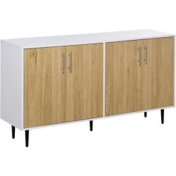 HOMCOM Buffet Meuble De Rangement 2 Placards 2 Portes Avec étagères Réglables Blanc Chêne Clair - Beige