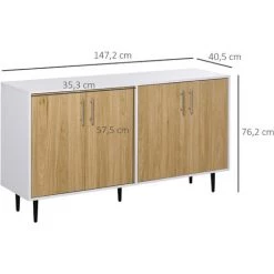 HOMCOM Buffet Meuble De Rangement 2 Placards 2 Portes Avec étagères Réglables Blanc Chêne Clair - Beige -Buffet et enfilade Soldes 29522186 3