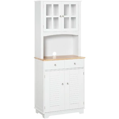 HOMCOM Armoire De Cuisine 2 Placards 2 Portes Persiennes Et Acryliques 2 Tiroirs Grande Niche Bois Caoutchouc MDF Blanc 1 HOMCOM Armoire De Cuisine 2 Placards 2 Portes Persiennes Et Acryliques 2 Tiroirs Grande Niche Bois Caoutchouc MDF Blanc