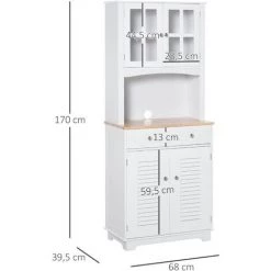 HOMCOM Armoire De Cuisine 2 Placards 2 Portes Persiennes Et Acryliques 2 Tiroirs Grande Niche Bois Caoutchouc MDF Blanc 7 HOMCOM Armoire De Cuisine 2 Placards 2 Portes Persiennes Et Acryliques 2 Tiroirs Grande Niche Bois Caoutchouc MDF Blanc -Buffet et enfilade Soldes 29573204 3