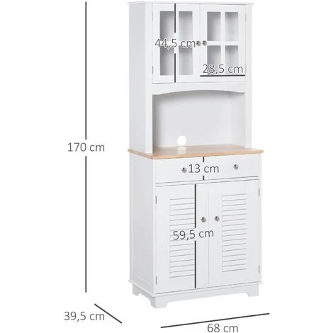 HOMCOM Armoire De Cuisine 2 Placards 2 Portes Persiennes Et Acryliques 2 Tiroirs Grande Niche Bois Caoutchouc MDF Blanc 3 HOMCOM Armoire De Cuisine 2 Placards 2 Portes Persiennes Et Acryliques 2 Tiroirs Grande Niche Bois Caoutchouc MDF Blanc – Image 3
