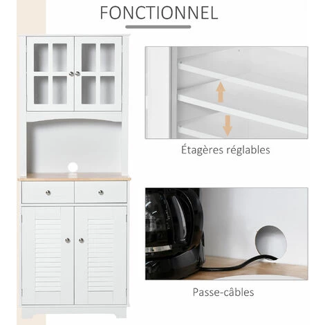 HOMCOM Armoire De Cuisine 2 Placards 2 Portes Persiennes Et Acryliques 2 Tiroirs Grande Niche Bois Caoutchouc MDF Blanc 5 HOMCOM Armoire De Cuisine 2 Placards 2 Portes Persiennes Et Acryliques 2 Tiroirs Grande Niche Bois Caoutchouc MDF Blanc – Image 5