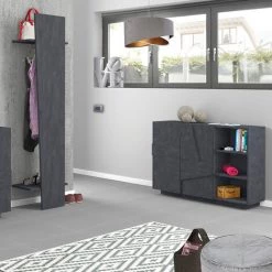 AHD AMAZING HOME DESIGN Buffet De Salon Entrée 2 Portes 3 Compartiments Ouverts Ping Komode Ardesia -Buffet et enfilade Soldes 29644386 5