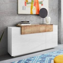 AHD AMAZING HOME DESIGN Buffet 3 Portes Battantes 1 Compartiment Avec Rabat Design Bois Blanc Corona Side