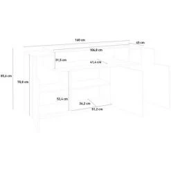 AHD AMAZING HOME DESIGN Buffet 3 Portes Battantes 1 Compartiment Avec Rabat Design Bois Blanc Corona Side -Buffet et enfilade Soldes 29644387 4