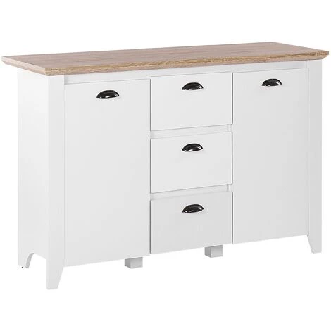 BELIANI Commode Blanche / Effet Bois Clair 3 Tiroirs - Blanc 1 BELIANI Commode Blanche / Effet Bois Clair 3 Tiroirs - Blanc
