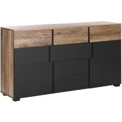 BELIANI Commode Noire / Effet Bois Clair 4 Tiroirs - Noir