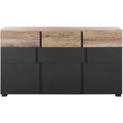 BELIANI Commode Noire / Effet Bois Clair 4 Tiroirs - Noir -Buffet et enfilade Soldes 29810123 4