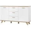 Commode Avec 2 Portes Et 3 Tiroirs Coloris Blanc/Sanremo-chêne-Nb, L144 X H87 X P40 Cm -PEGANE-