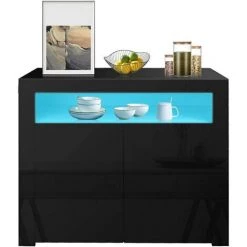 KEEPBUYING DRIPEX Buffet Bas LED Contemporain Noir Laque Brillant - L 100 Cm X 40 Cm X 92 Cm - 2 Portes