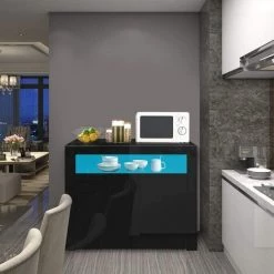 KEEPBUYING DRIPEX Buffet Bas LED Contemporain Noir Laque Brillant - L 100 Cm X 40 Cm X 92 Cm - 2 Portes -Buffet et enfilade Soldes 29980679 4