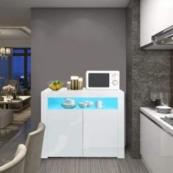 KEEPBUYING NOUVEAU Buffet Bas Blanc Laque Brillant Placard Blanc Avec Deux Porte - H92CM -Buffet et enfilade Soldes 29980687 2