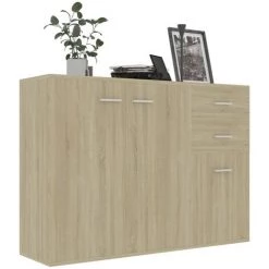 TRUE DEAL Buffet Chêne Sonoma 105x30x75 Cm Aggloméré -Buffet et enfilade Soldes 30019428 3