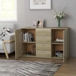 TRUE DEAL Buffet Chêne Sonoma 120x35,5x75 Cm Aggloméré -Buffet et enfilade Soldes 30020349 3