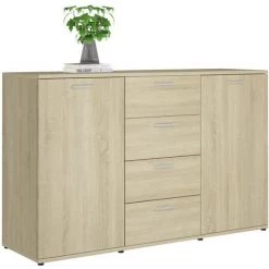 TRUE DEAL Buffet Chêne Sonoma 120x35,5x75 Cm Aggloméré -Buffet et enfilade Soldes 30020349 4