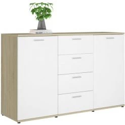TRUE DEAL Buffet Blanc Et Chêne Sonoma 120x35,5x75 Cm Aggloméré -Buffet et enfilade Soldes 30020356 4