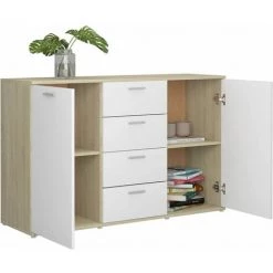TRUE DEAL Buffet Blanc Et Chêne Sonoma 120x35,5x75 Cm Aggloméré -Buffet et enfilade Soldes 30020356 5