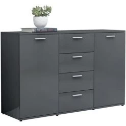 TRUE DEAL Buffet Gris Brillant 120x35,5x75 Cm Aggloméré -Buffet et enfilade Soldes 30020366 4